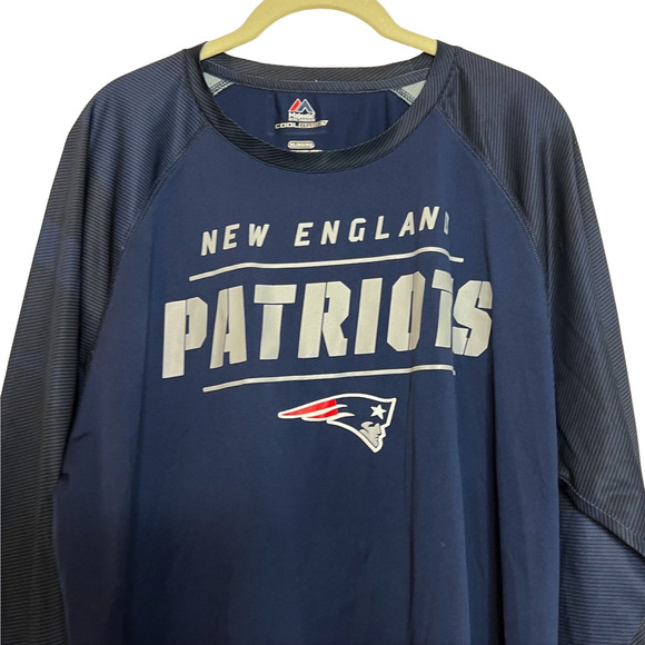 New England Patriots Knit Jersey XL Long Sleeve Polyester Navy Blue Majestic - Picture 3 of 7